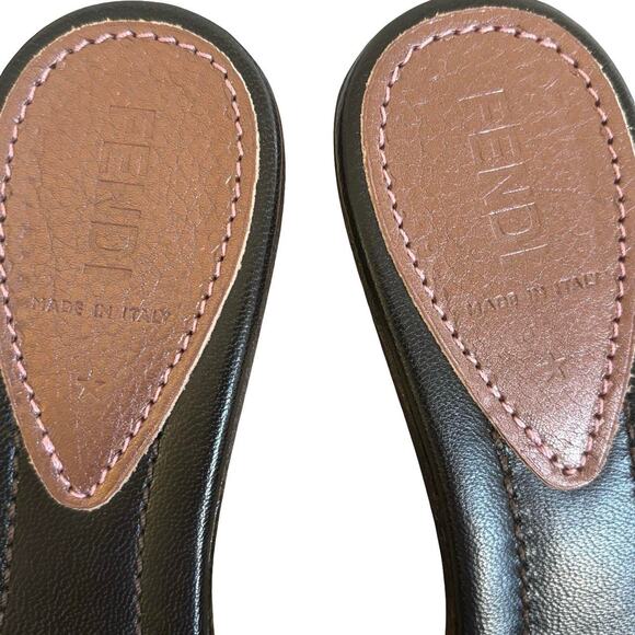 2000'S VTG. AUTHENTIC FENDI MADE IN ITALY BROWN LEATHER HEELS SLIDES 7/37 EUC - Picture 6 of 8